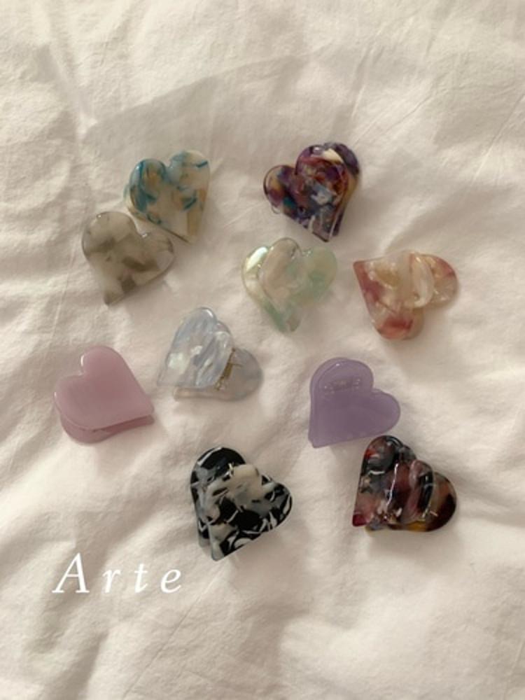 2개 1쌍 하트 마블 셀룰로오스 미니 작은 옆머리 반머리 프랑스핀 집게핀 헤어핀 세트