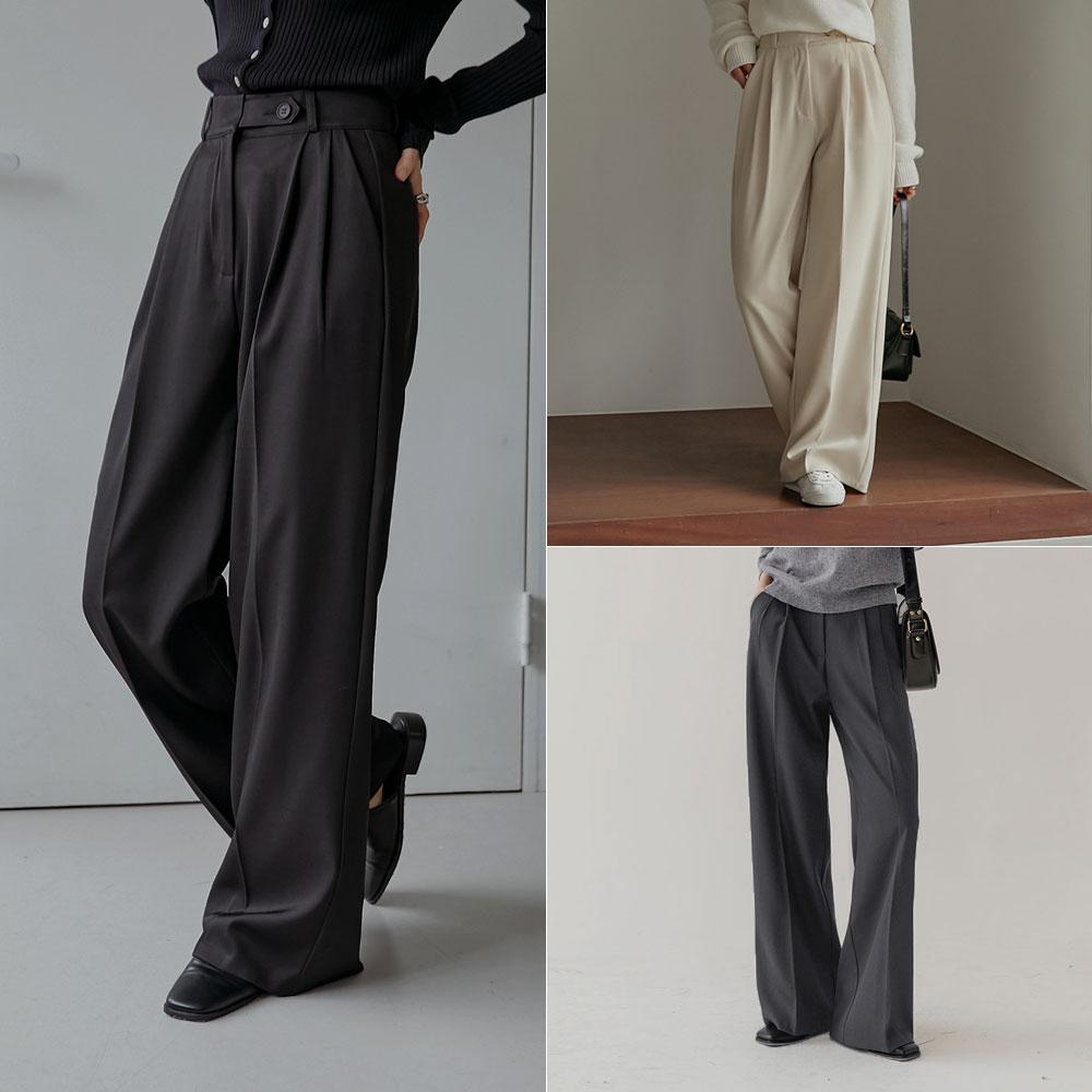 [S-2XL/숏,기본,롱 기장옵션] 콤마 핀턱 와이드 슬랙스 (봄신상/하이웨스트/스트레이트/구김적은/출근룩/격식룩)