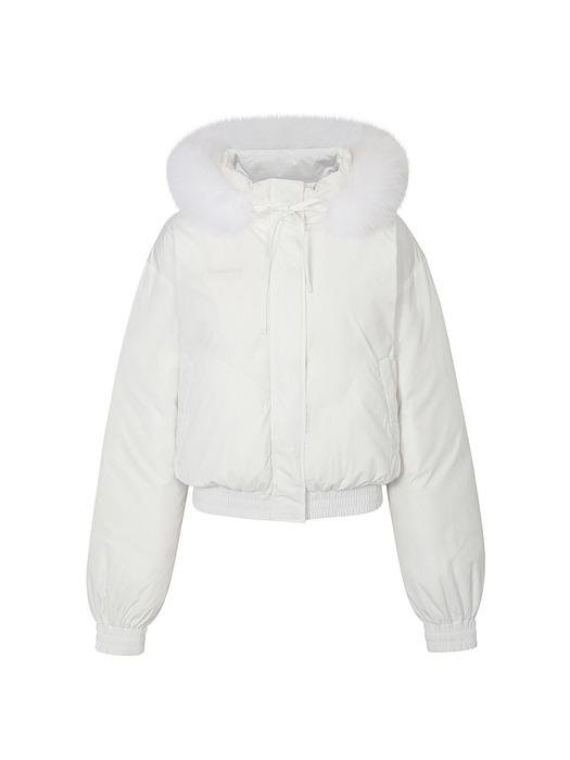 FOX FUR DOWN JACKET white