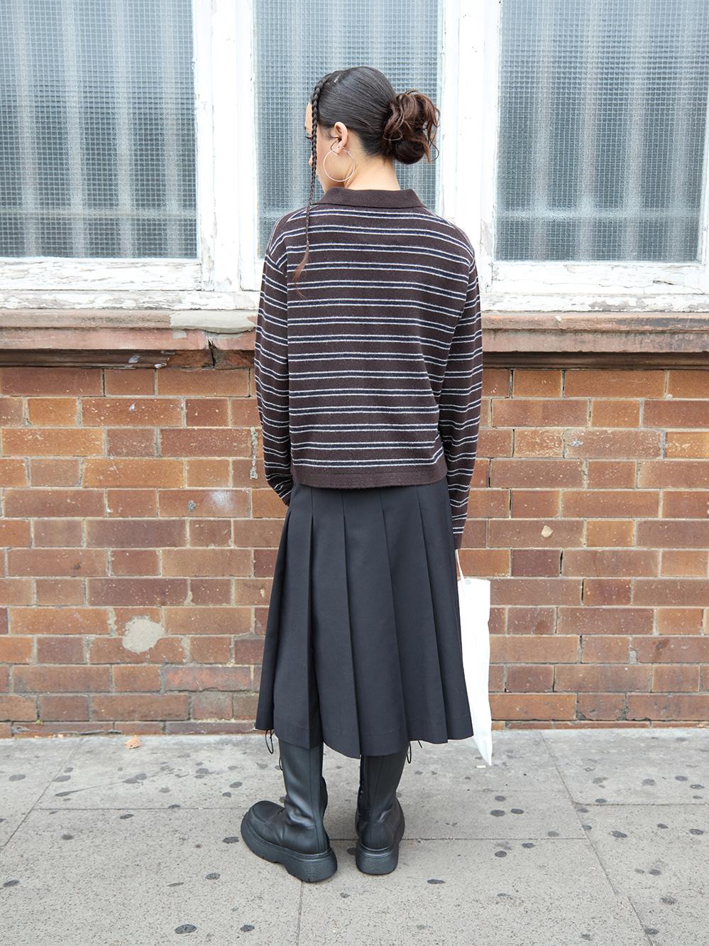 MERINO CASH STRIPED POLO SWEATER_BROWN