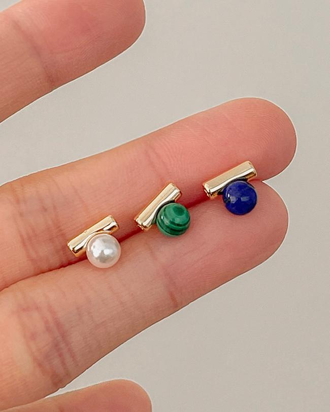 [무배] 실버925 플롯 진주 말라카이트 라피스 원석 스터드 귀걸이