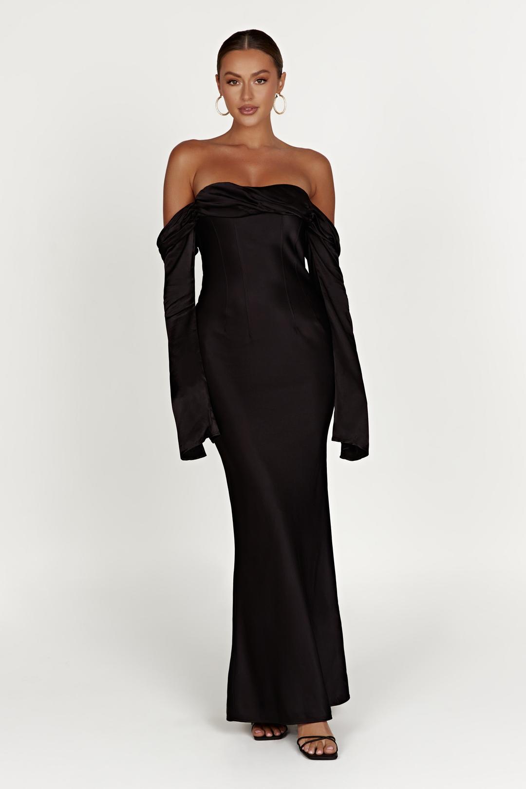 Giselle Off Shoulder Cowl Neck Maxi Dress - Black - XXS