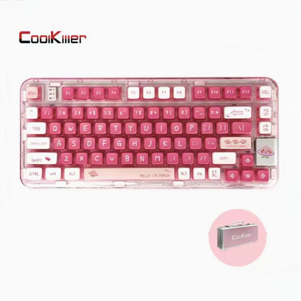 CoolKiller 핑크 투명 크리스탈 기계식 블루투스 유선 무선 기계식 키보드 CK75
