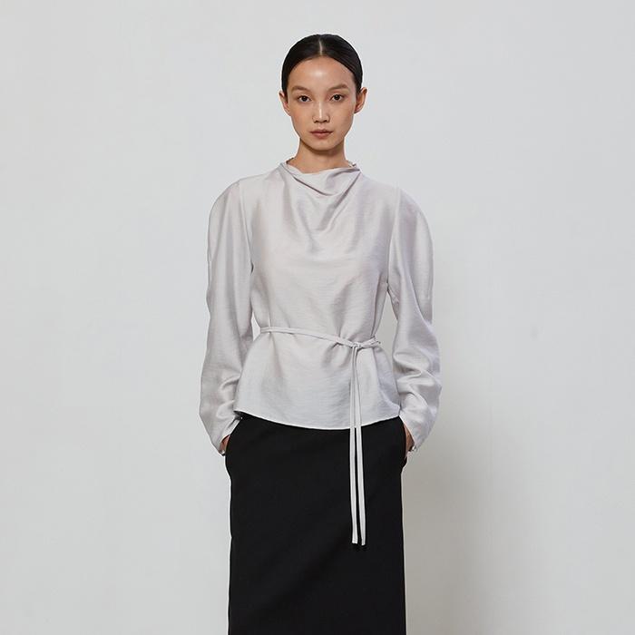DRAPE HIGH NECK BLOUSE - GRAY