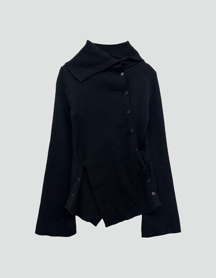 르에브 [챠콜 당일] 버튼 폴라 니트 탑