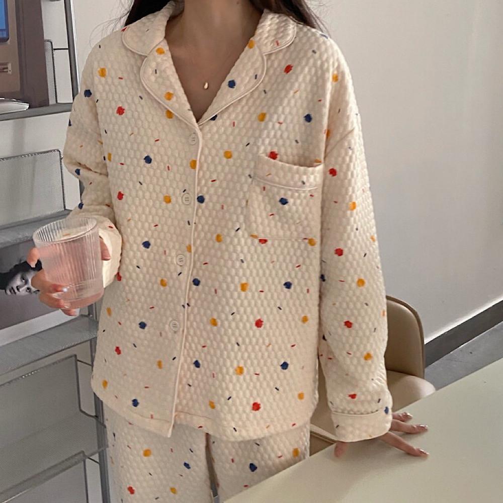 여성 멀티도트 누빔잠옷 땡땡이 수면 신혼 파자마 홈웨어 실내복 3color