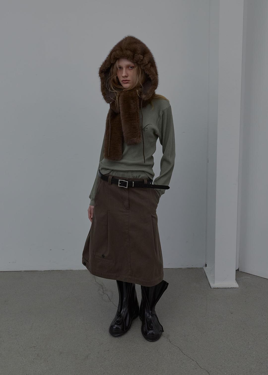 FUR HOODED MUFFLER (BROWN)