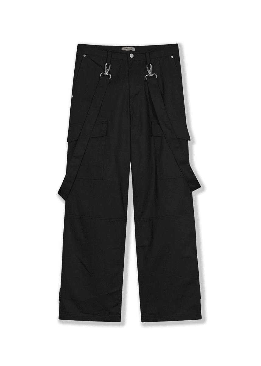 Billow Suspender Cargo Pants - BLACK