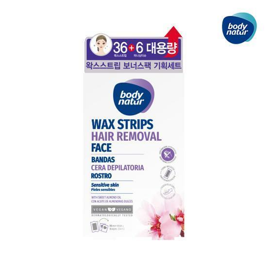 바디네이처 헤어리무버 왁스스트립 페이스 스위트아몬드 보너스팩 기획 (스트립 36매+티슈 6매)