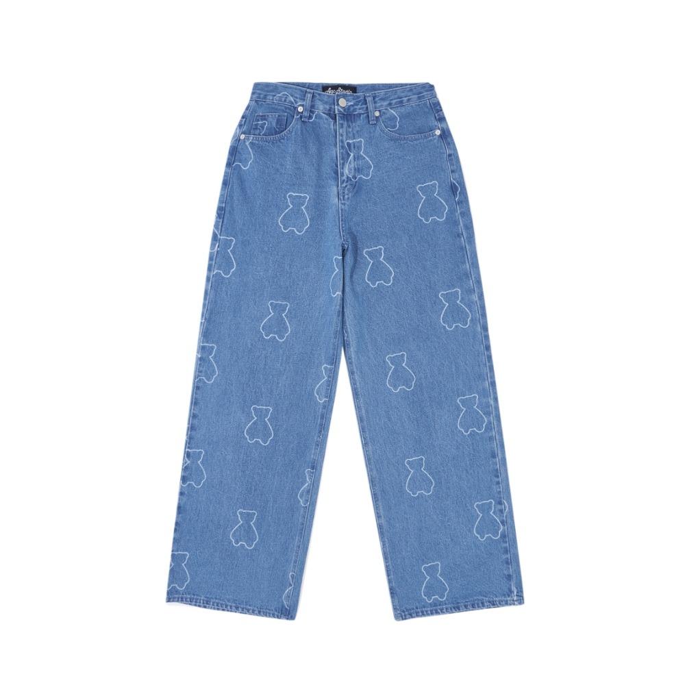 아코 베어 패턴 데님 팬츠 블루