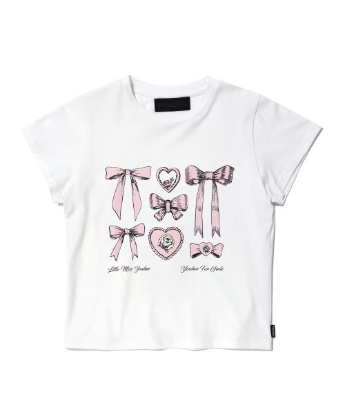RIBBON GRAPHIC CROP T-SHIRTS WHITE