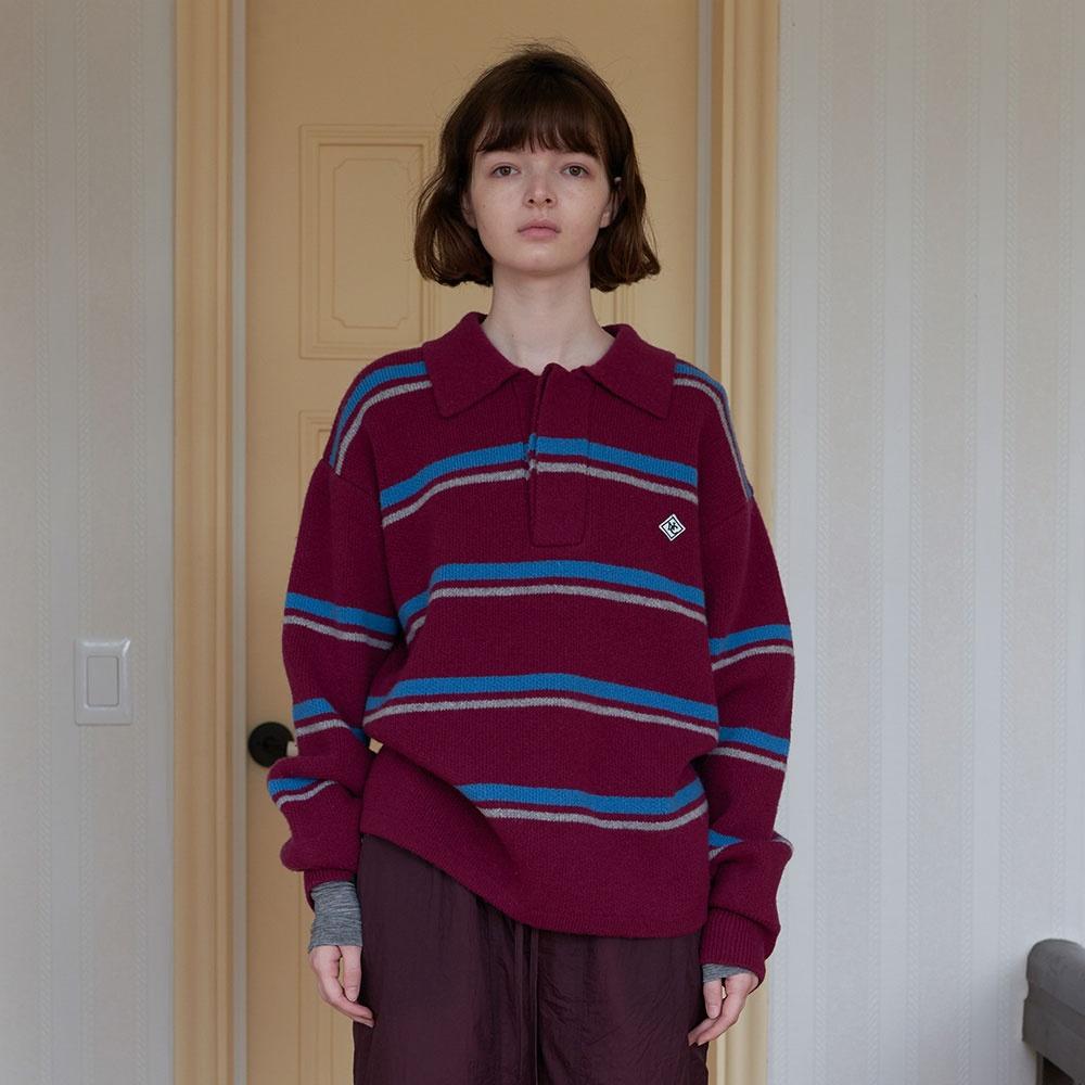 4. Striped collar knit _ Wine