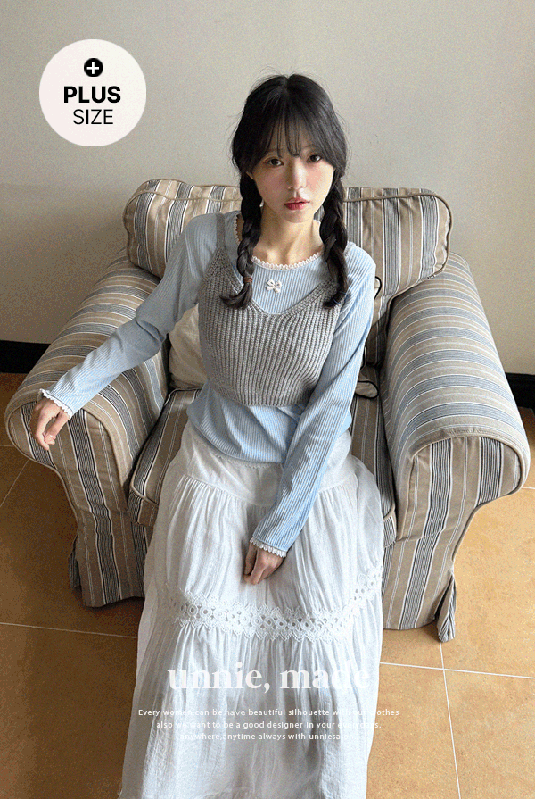 언니살롱 [55-99][MADE]레이스 리본 골지티(3color)