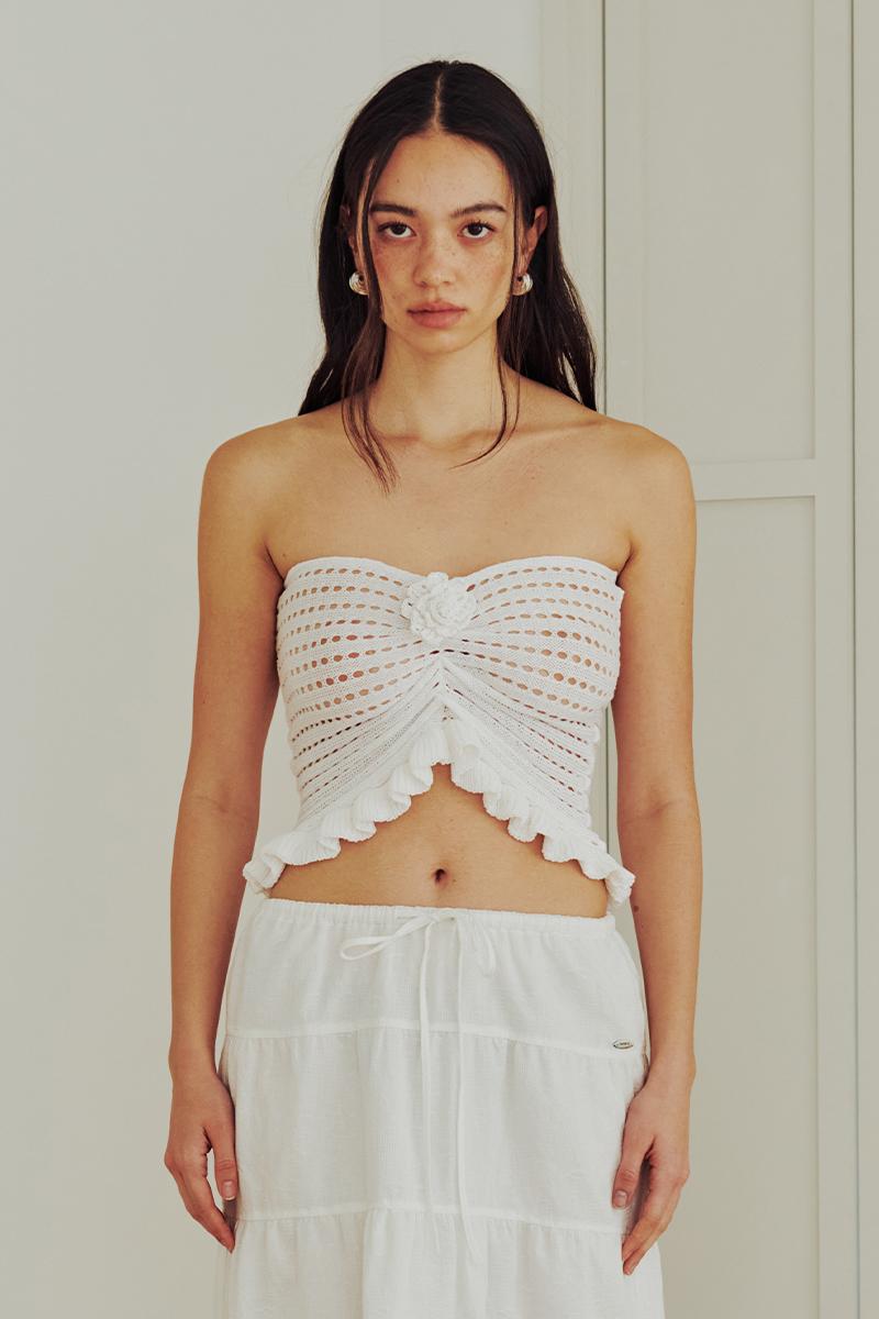 Flower Ruffle knit Top (WHITE)