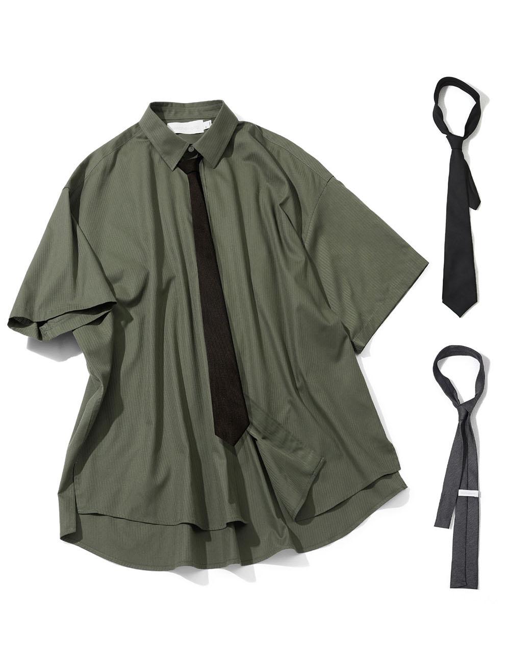 (넥타이 SET)코튼 사이드 슬릿 오버핏 하프 셔츠 [KHAKI]_SESH009KHAKI