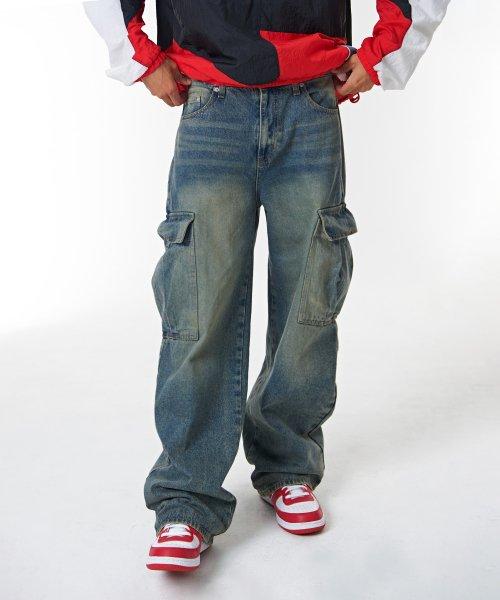 라이즈 와이드 카고 데님 D500 - 샌드엘로우