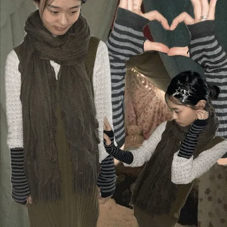 [세컨핸드]브라운 물결 머플러