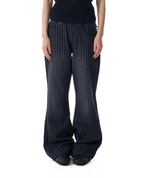 Striped Flare Denim Pants (Black)