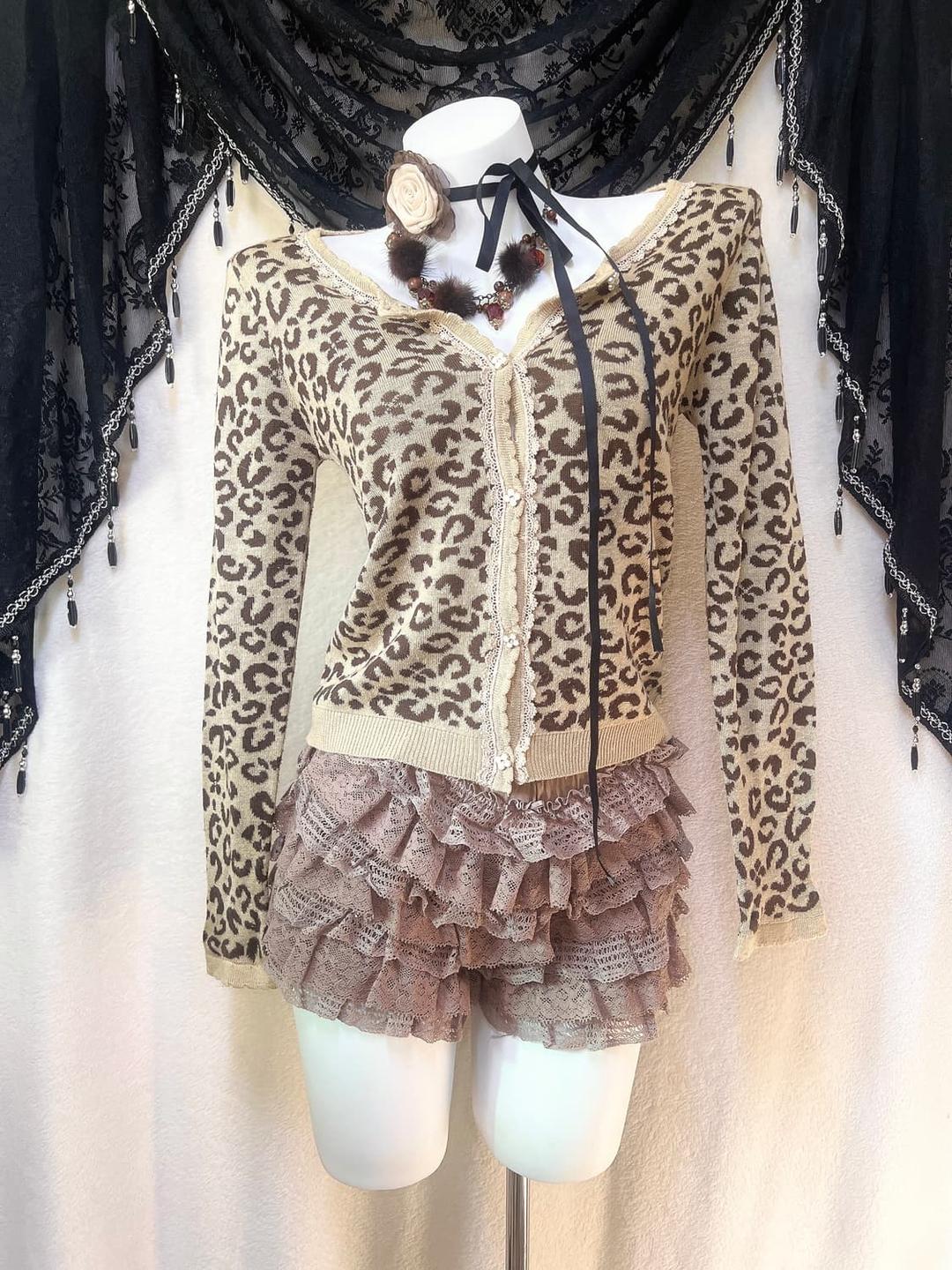 엑시즈팜 라떼갸루 로맨틱 로걀 오네 레오파드 호피 레이스 가디건 모리 | 후루츠패밀리