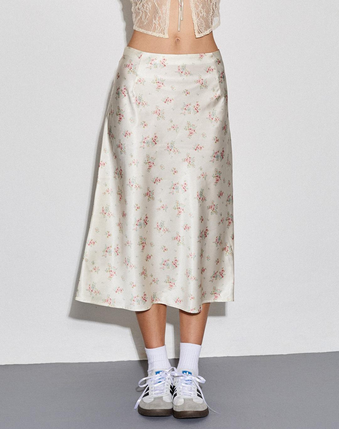 Piya Midi Skirt in Satin Vintage Rose Garland - XXS