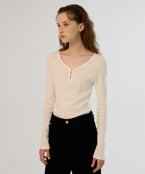 Lace Button Long Top - Ivory