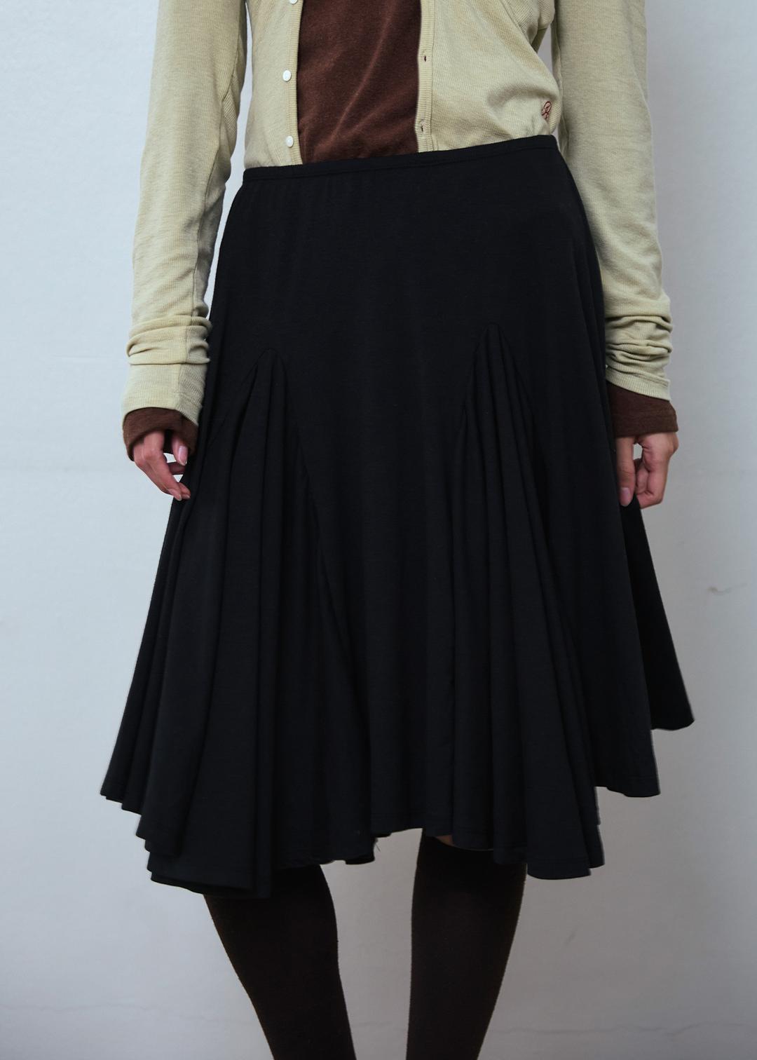 Flare Panel Midi Skirt_Black