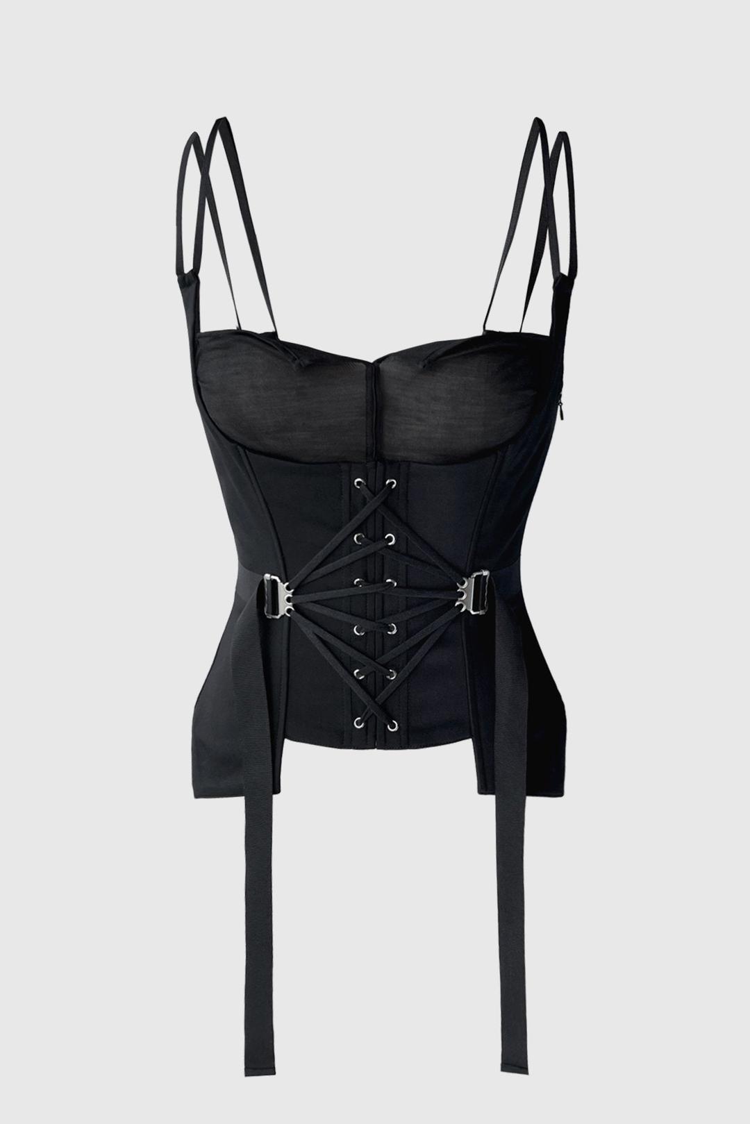BLK FAN LACED BUSTIER - 36
