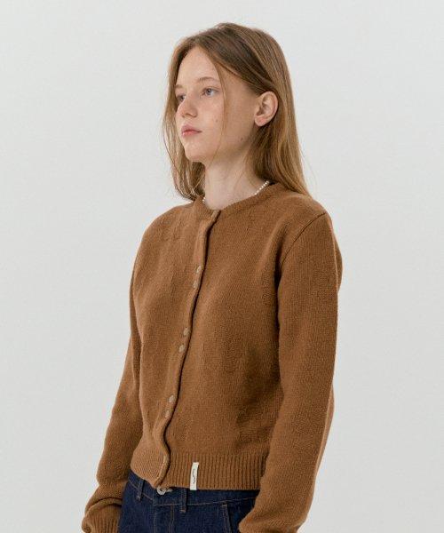 이모지 자가드 U넥 가디건 (브라운)