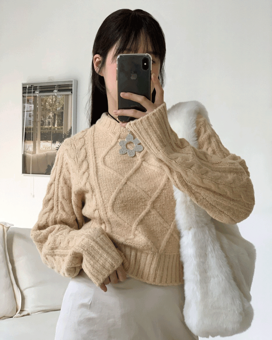 Lena Cable Knit Top_레나 케이블 니트 탑