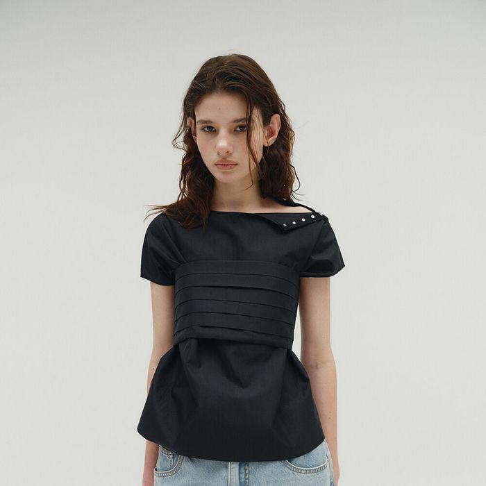 [2nd REORDER] [SET] SNAP BLOUSE & PINTUCK BUSTIER SET UP [NAVY]