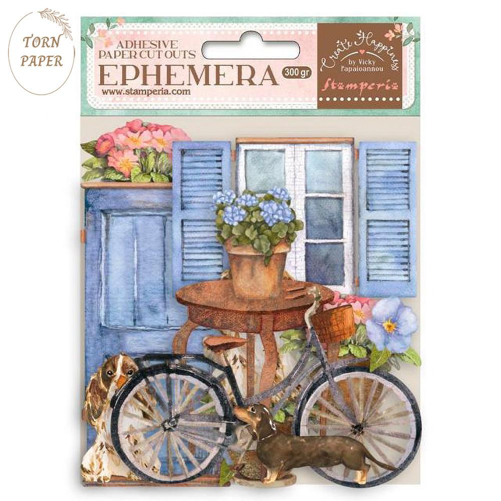 Stamperia 스탬페리아 Ephemera Bicycle and Flowers 스티커 STA 161