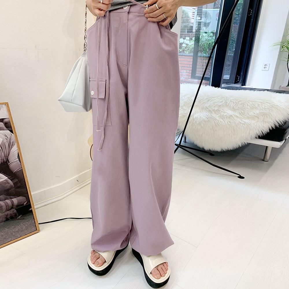 아키 스트링 포켓 와이드 컬러 카고 팬츠