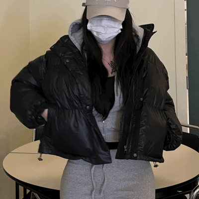 💣주문폭주💣Crop padding 크롭 충전재 패딩 숏 유광 숏패딩 점퍼 크롭패딩 가죽 재킷 자켓 봄버 블랙 검정 겨울 아웃터 야상 Y2K 유니크 빈티지크롭 충전재 패딩 숏 유광 숏패딩 점퍼 Crop padding