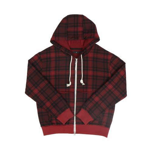 TARTAN CHECK 2WAY HOODIE ZIP UP (RED)
