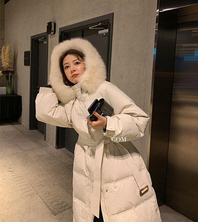 막시 덕다운 후드퍼 롱패딩