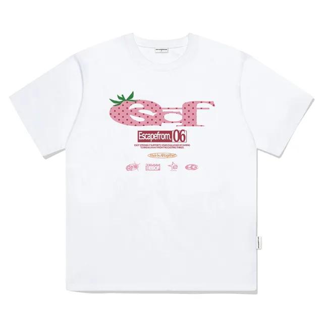 스트로베리 도트 ESCF 로고 콜라주 프린트 오버핏 반팔티 화이트