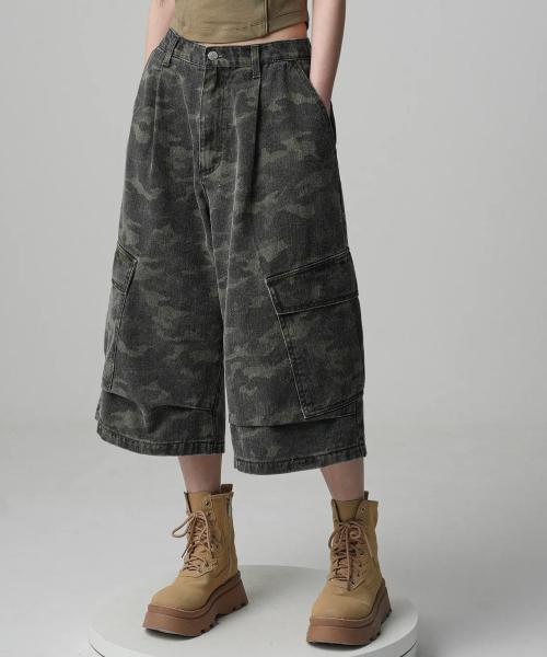 Side Big Denim Shorts CAMO