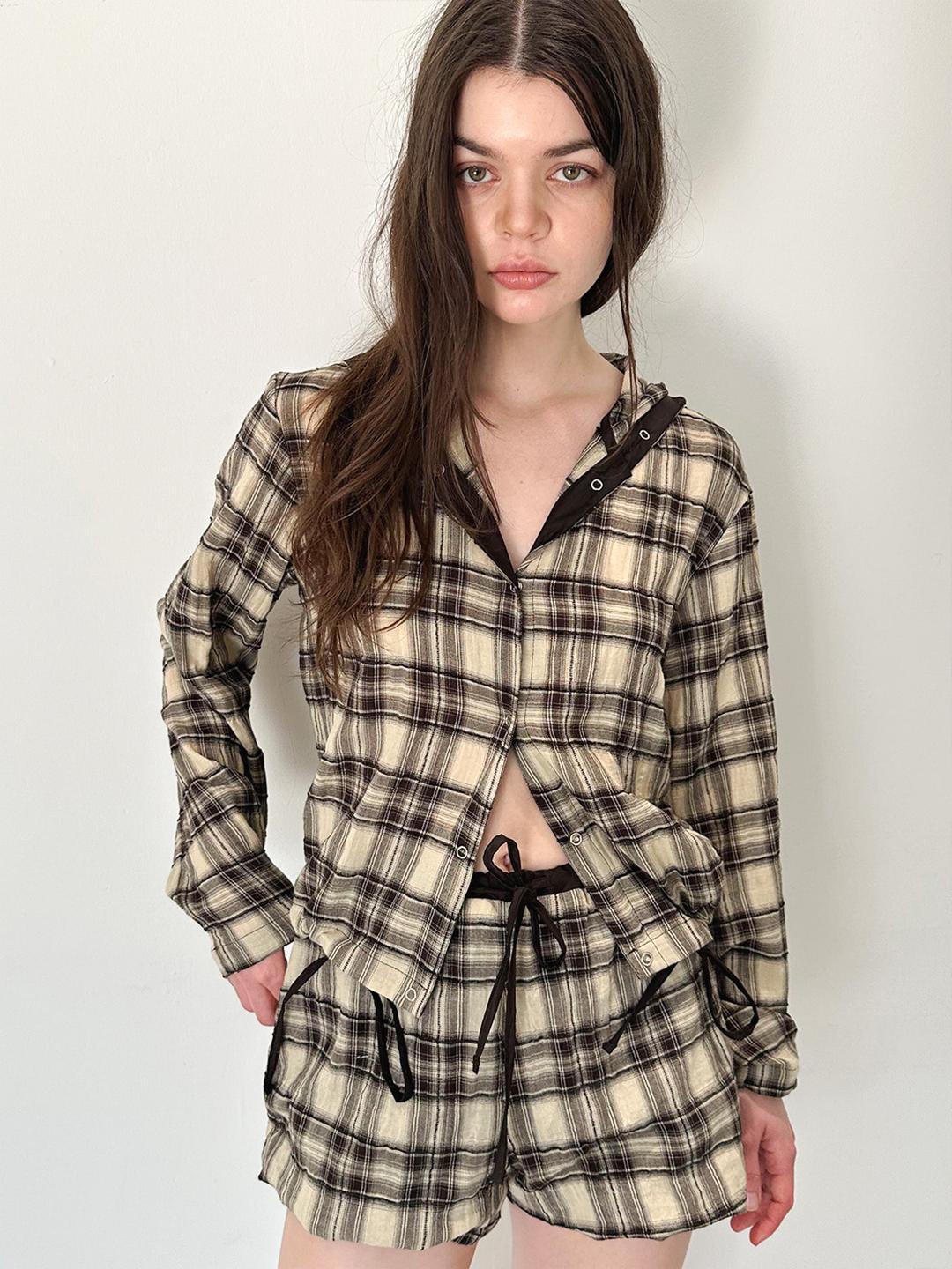 Hooded Check Shirt (Cream)