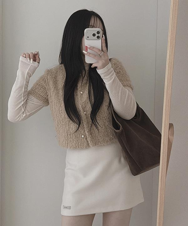 #13985 [울10%] 소프트 퍼 라운드 진주 버튼 반팔 가디건 : 3color