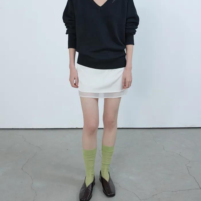 Layered Satin Mini Skirt Ivory