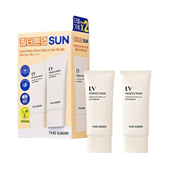 [모공밀착커버]더샘 유브이 퍼펙션 포어리스 톤업 선 크림 50ml 1+1 기획