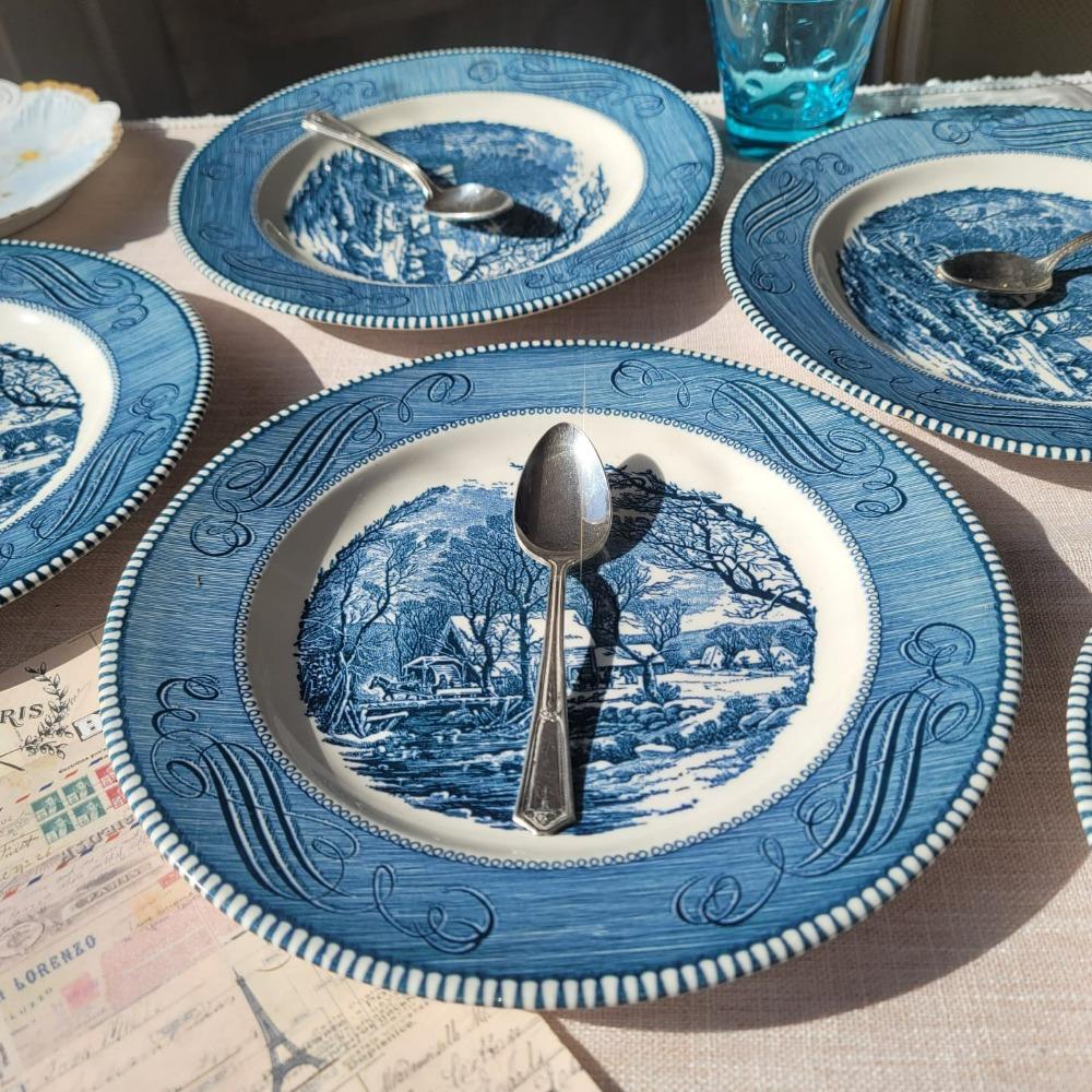미국아이언스톤 블루 빈티지 디너 플레이트