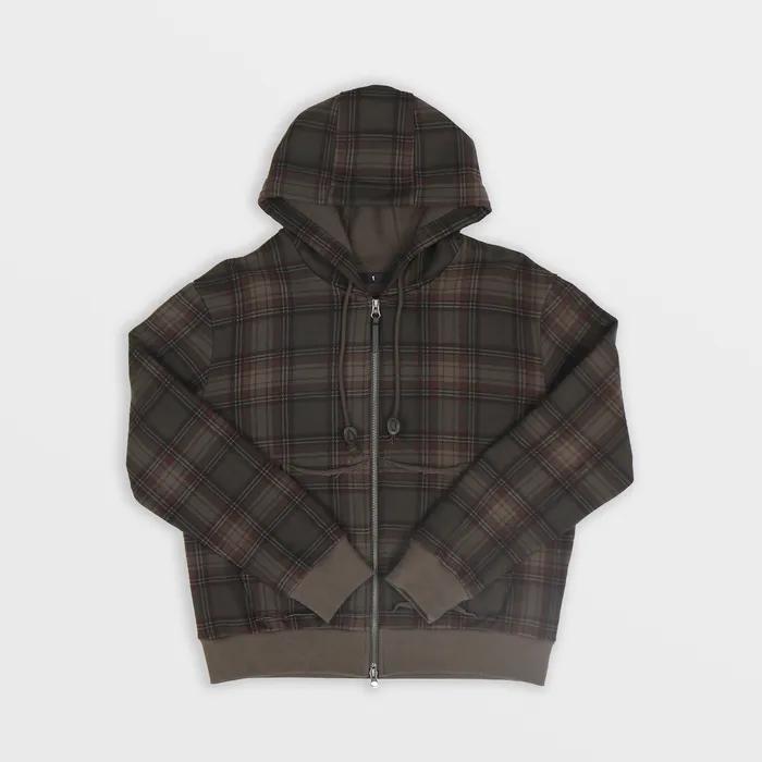 Tartan Check 2Way Hoodie Zip Up (Olive)