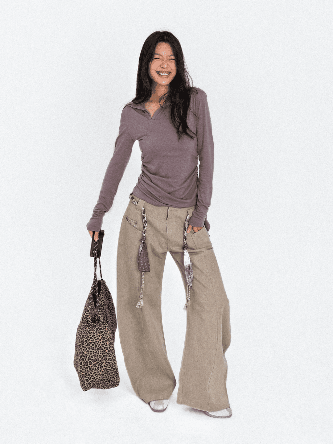 (최저가)Velour Check Pocket Curve Line Pants_Beige