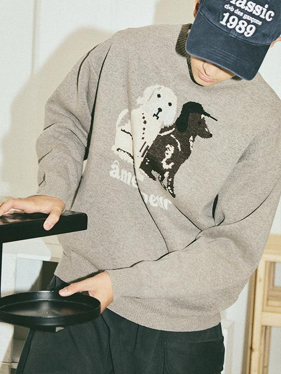 Cb ANIMAL KNIT(KHAKI MELANGE)