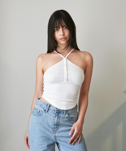 Lace Halter Sleeveless Top Whtie