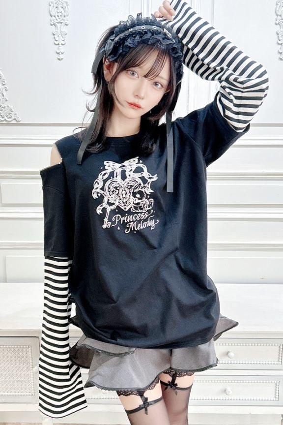 【Princess Melody】りぼんラビットボーダー袖ロンT - ブラック size-F-Ma*rs WebStore by LiLimPark