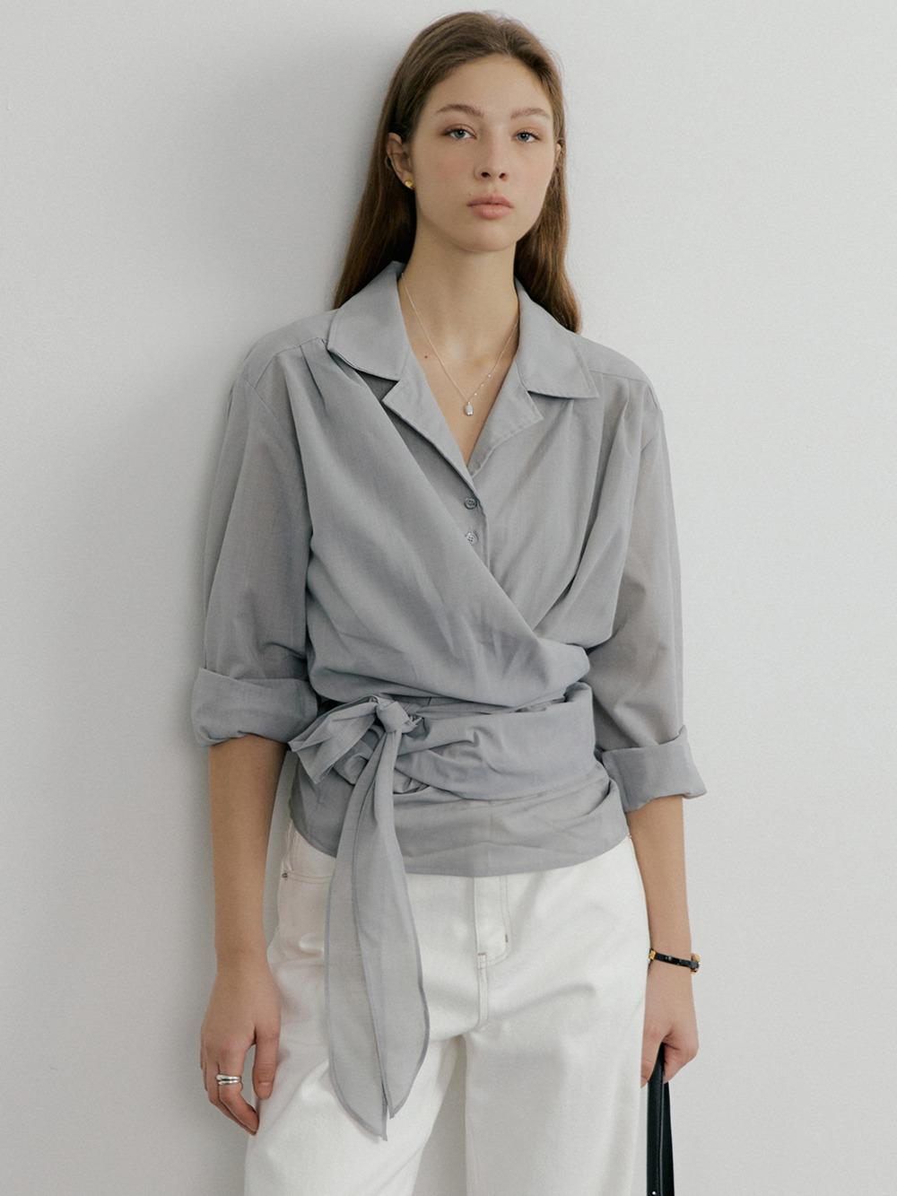 Draped overlap shirt_Pale gray