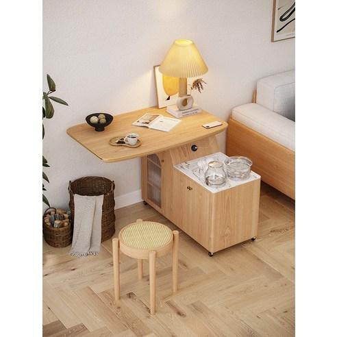 이동식 원목 사이드테이블 티 테이블 거실 주방 수납장 상판 회전, 작은 차 카트를 이동합니다