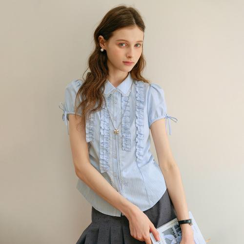Cest_Petite ruffle shirring shirt
